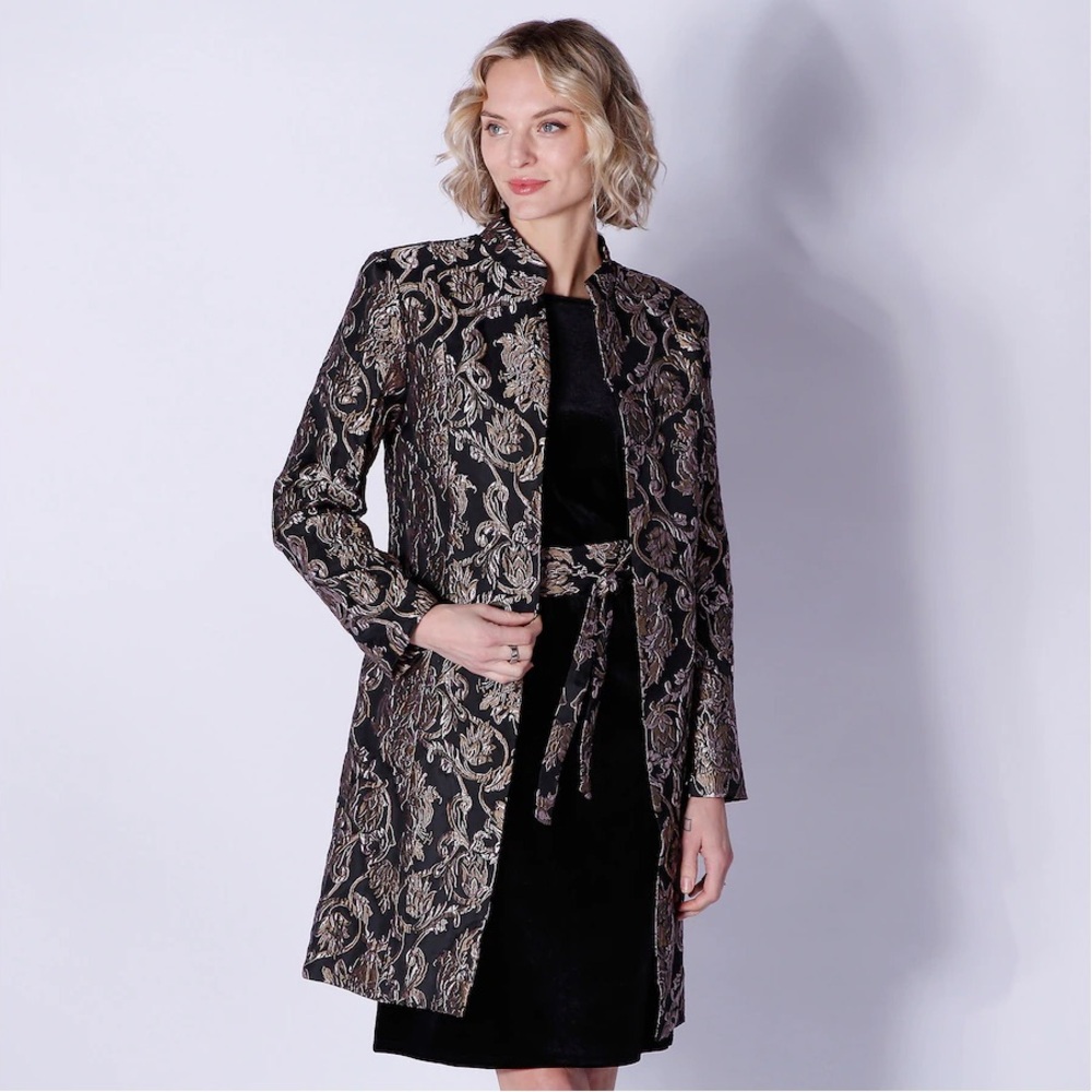 Guillaume Mid-Length black and gold pattern jacket